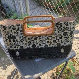 Vintage Laminated Woven Black & White Cats Handbag